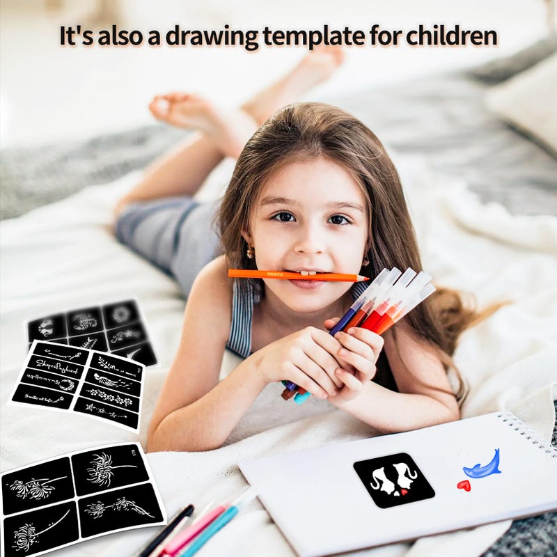 Aresvns 550+ PCS Temporary Tattoo Stencils with Body Painting Pen,24 Sheets Henna Tattoo Templates Reusable,Glitter Airbrush Tattoo Stencils,Body Art Template - Image 4